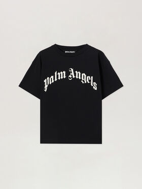 PALM ANGELS Curved Logo T-Shirt BLACK OFF WHITE PMAA109S26JER00G