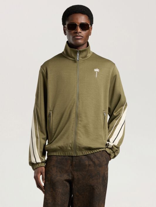 Palm Tree Striped Track Jacket PALM ANGELS Palm Tree Striped Track Jacket OLIVE GREEN - OFF WHITE PAMBD06W26FB01