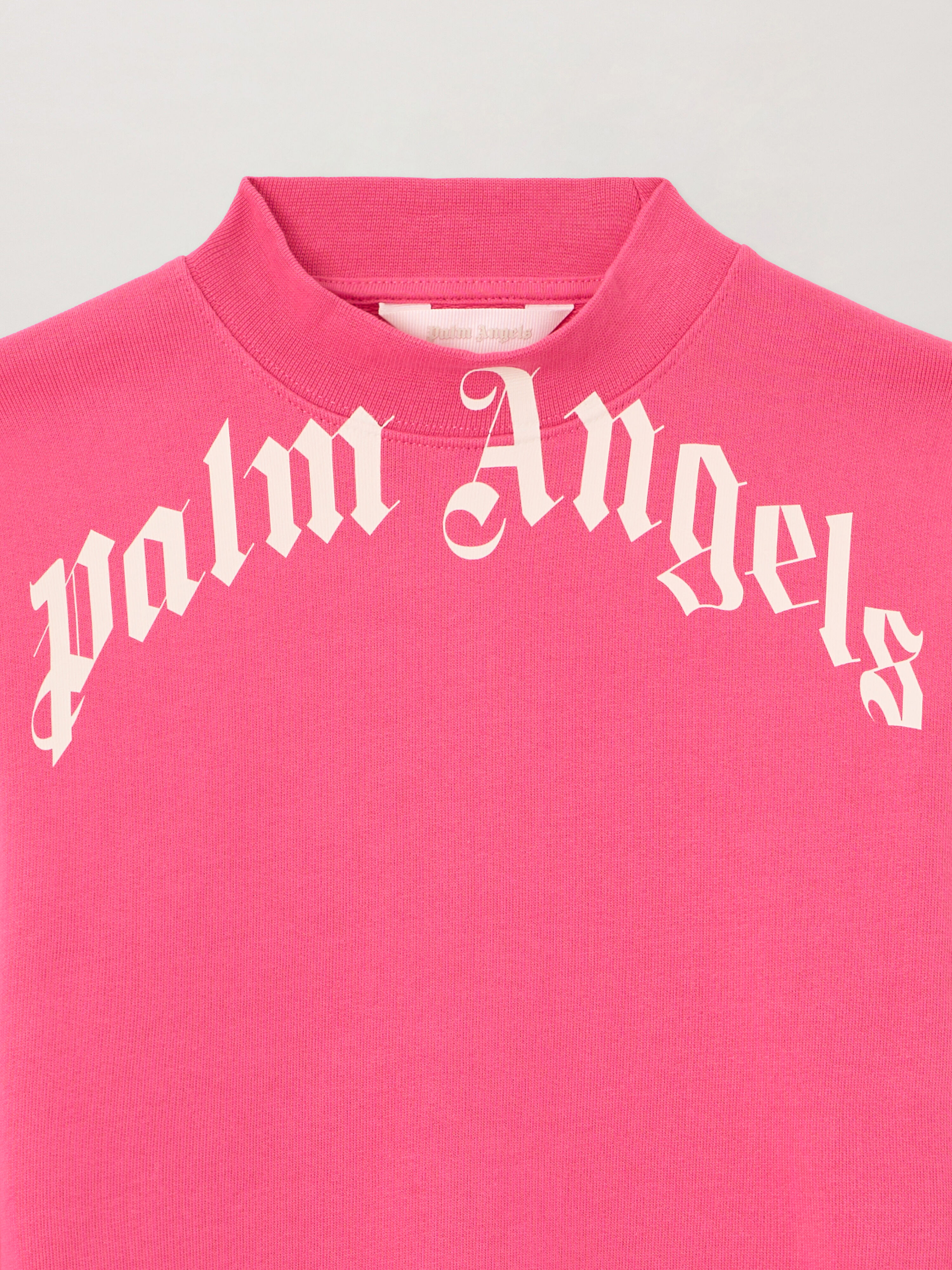 Curved Logo Crewneck Sweatshirt in FUCSIA/FUCHSIA | Palm Angels®