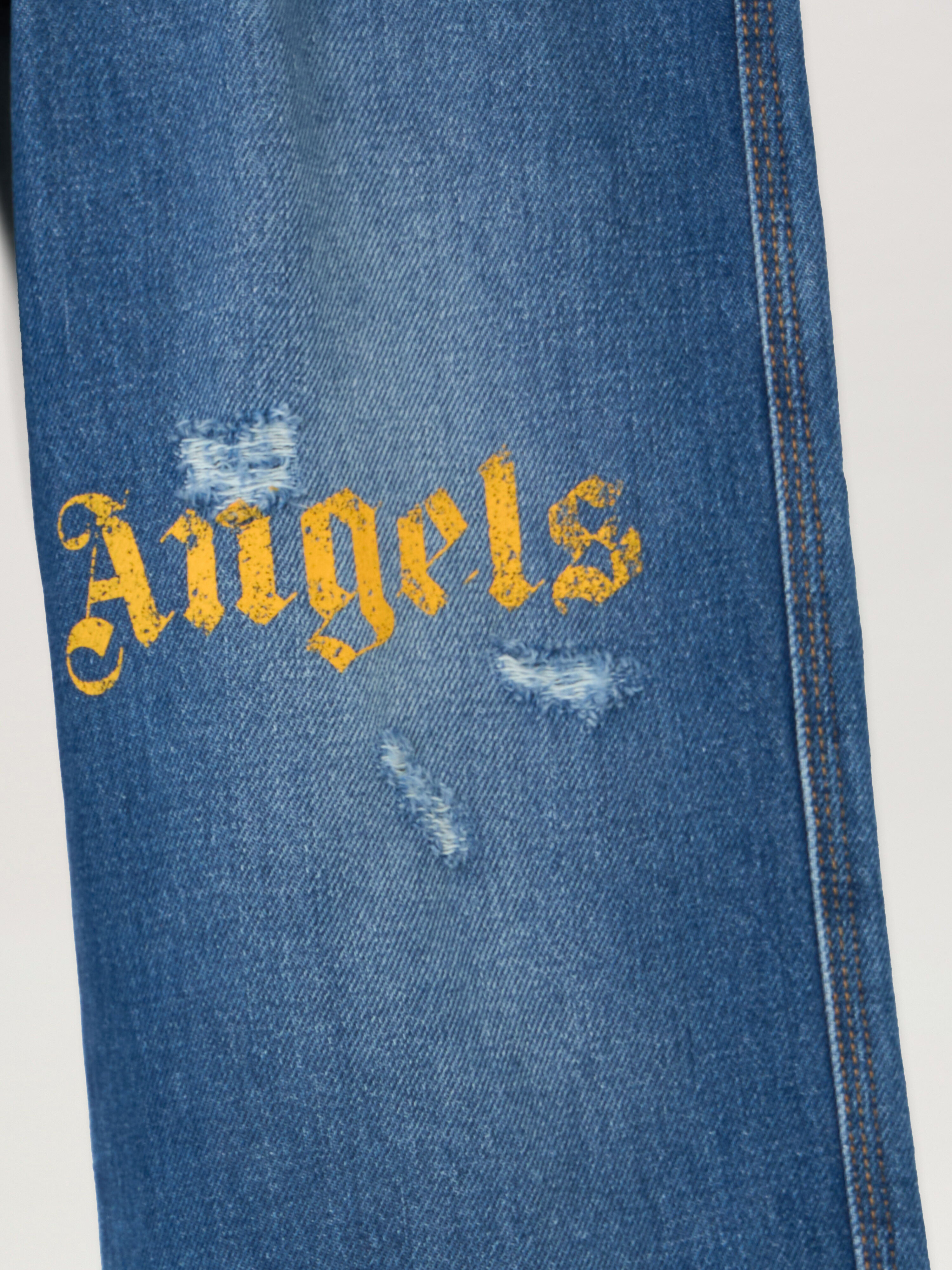 PALM ANGELS Logo Brushed Work Denim Pant MEDIUM BLUE - OCHER YELLOW PBYB007F25DEN001
