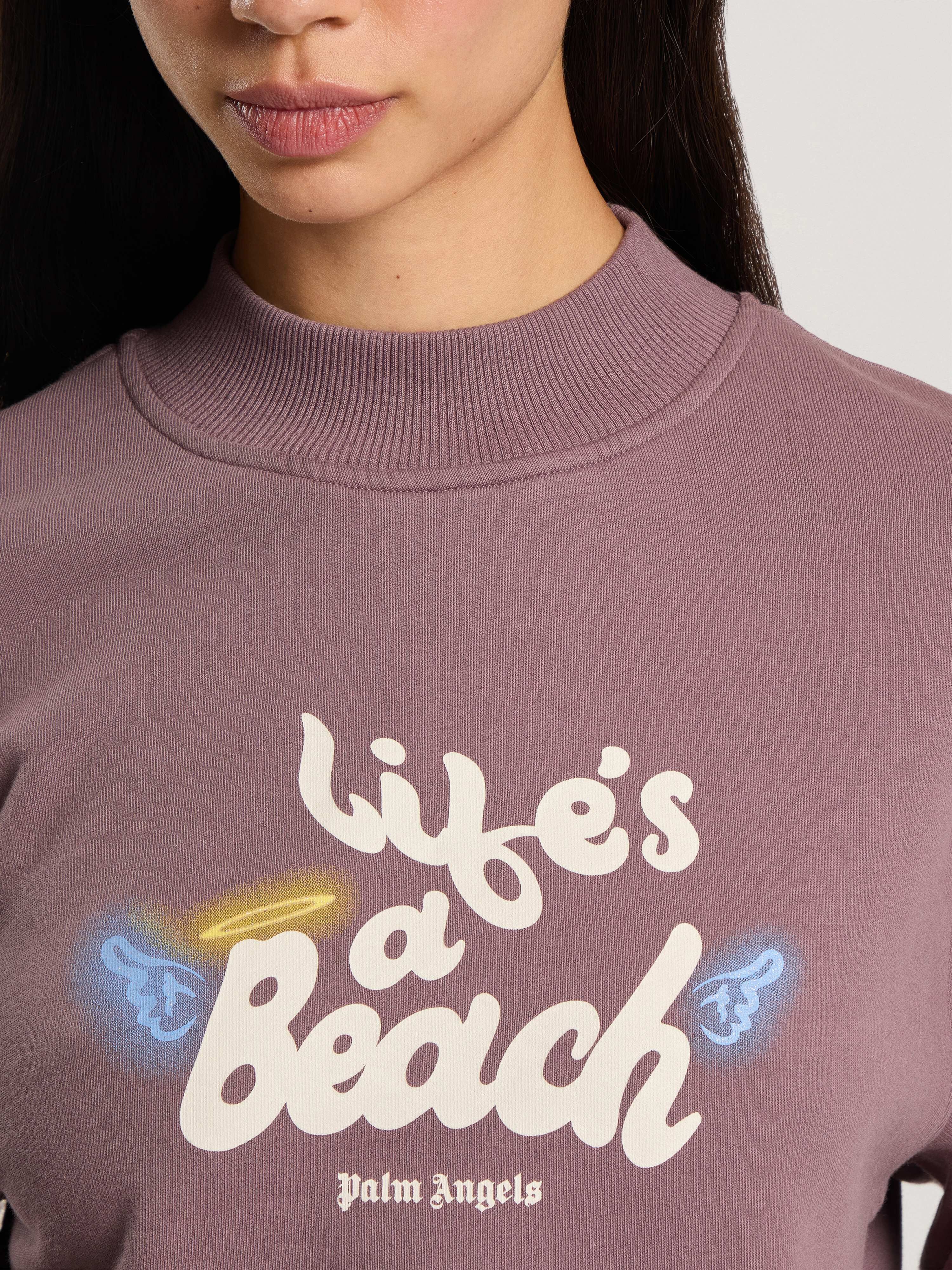 PALM ANGELS Life's A Beach Cropped Sweatshirt MAUVE - ROSE PINK PAWBA04F26FL01