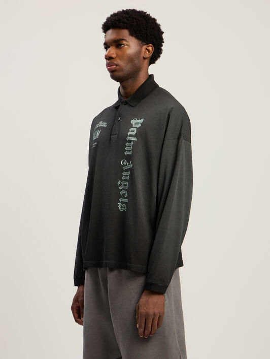 PALM ANGELS Pa Dollar Polo L/S VINTAGE BLACK - LIGHT GREY PMGC01CF25JER001