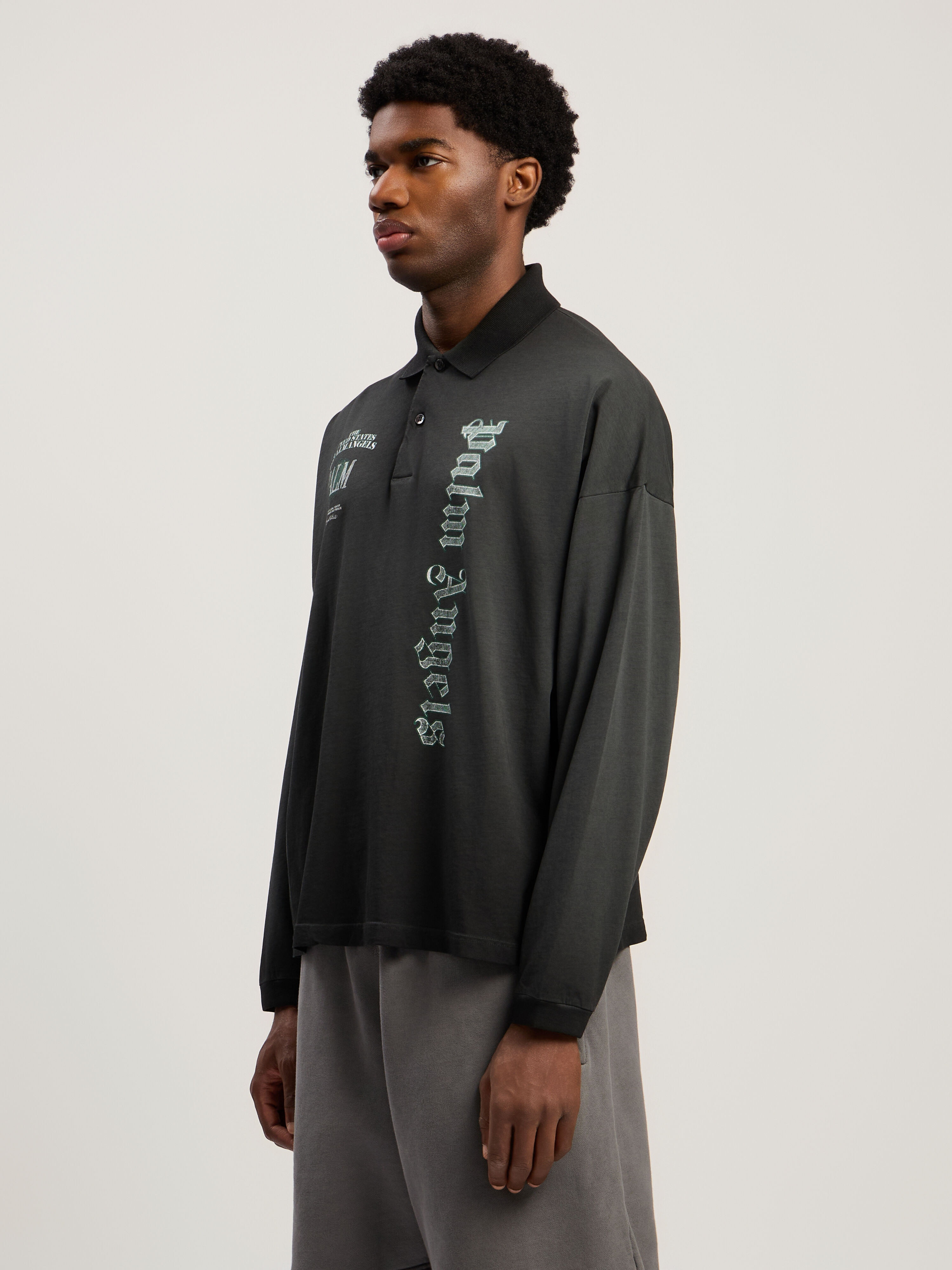 PALM ANGELS Pa Dollar Polo L/S VINTAGE BLACK - LIGHT GREY PMGC01CF25JER001