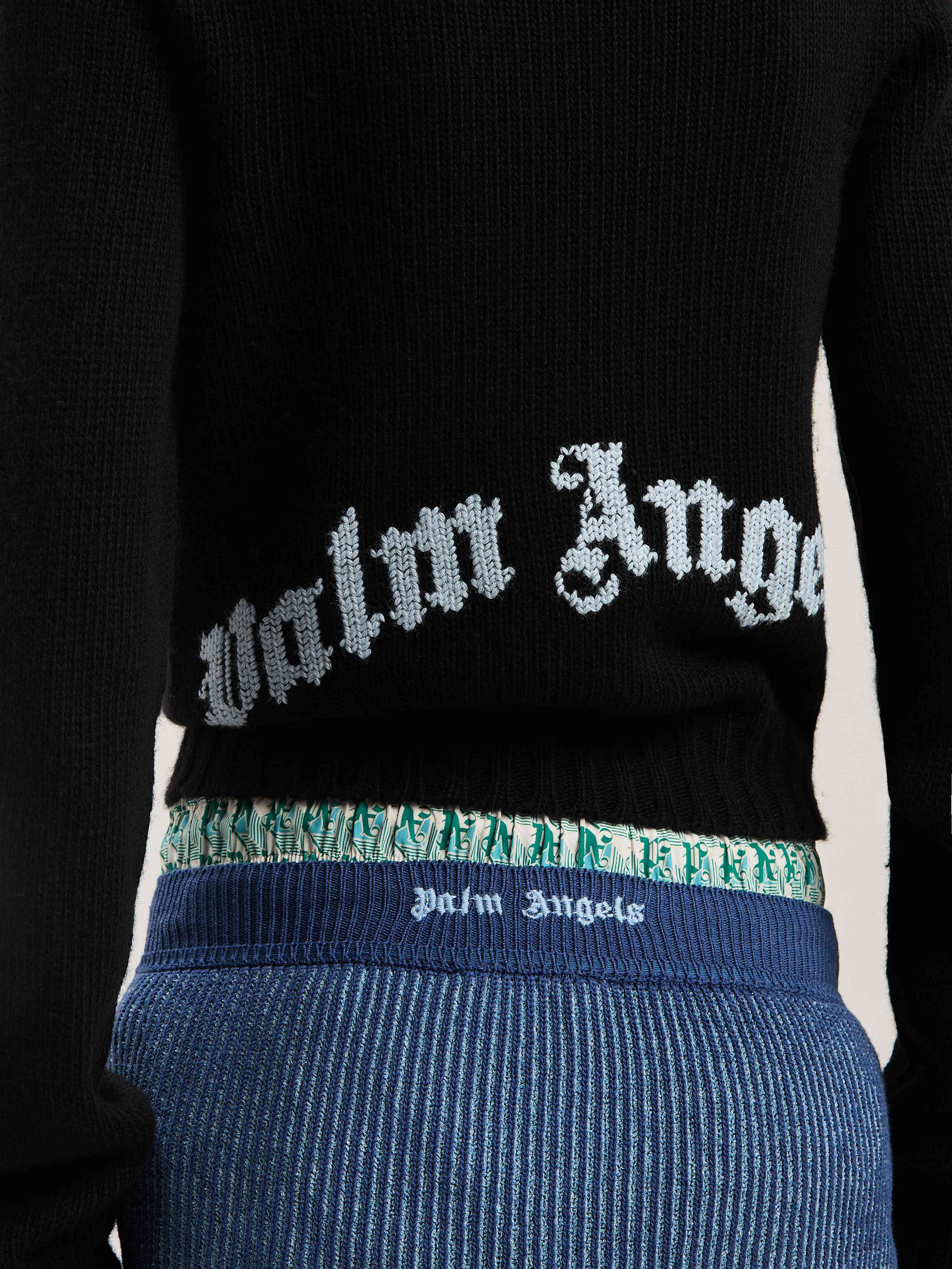 PALM ANGELS  Embroidere Curved Logo knit sweater BLACK - BABY BLUE PWHE051S25KNI001