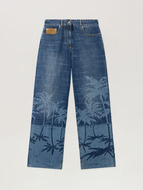 PALM ANGELS Palms Loose Denim Pants LIGHT BLUE - BEIGE PWYA038F25DEN001