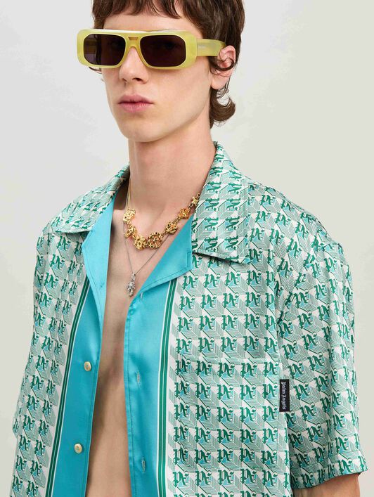 PALM ANGELS  PA Diamond short sleeves shirt GREEN - IVORY PMGG005S25FAB001