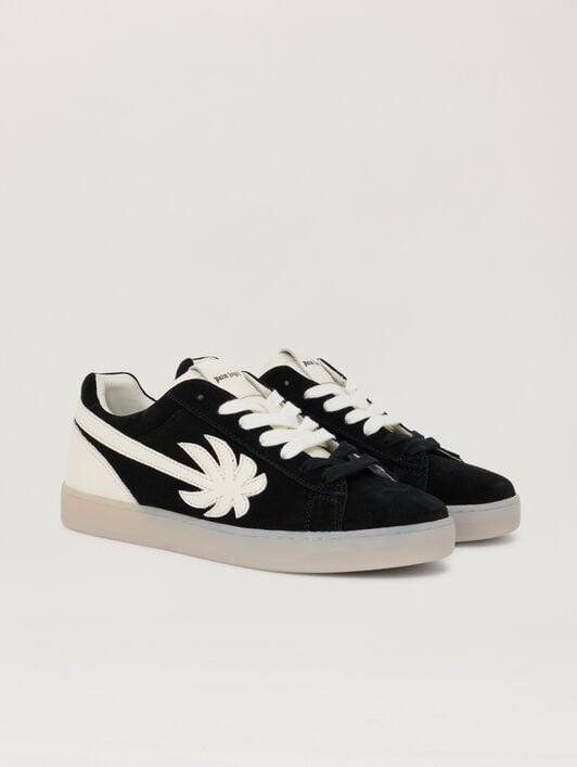 PALM ANGELS Palm Tennis Suede Sneakers BLACK IVORY PMIA111S26LEA001