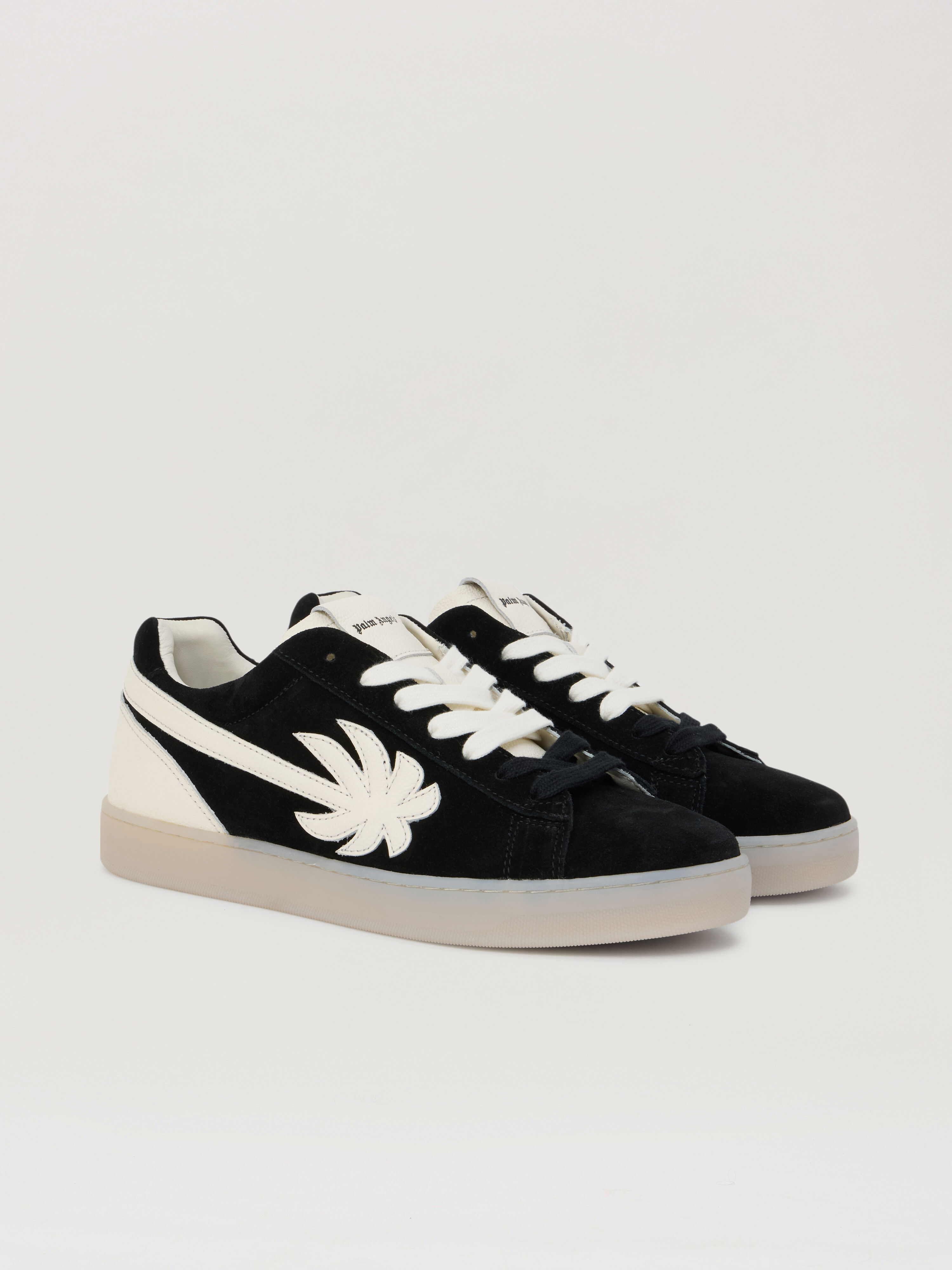 PALM ANGELS Palm Tennis Suede Sneakers BLACK IVORY PMIA111S26LEA001