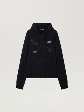 PALM ANGELS Surfer Dreams Knit Zip-Up Hoodie BLACK - OFF WHITE PAMHU03F26KN01