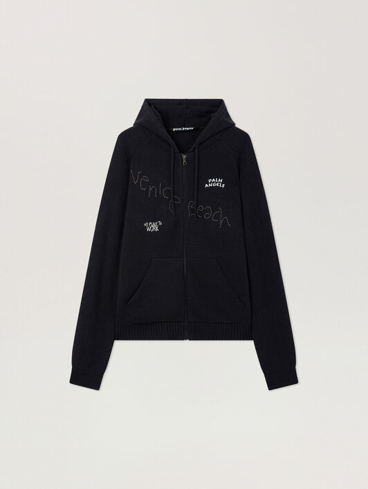 Surfer Dreams Knit Zip-Up Hoodie PALM ANGELS Surfer Dreams Knit Zip-Up Hoodie BLACK - OFF WHITE PAMHU03F26KN01