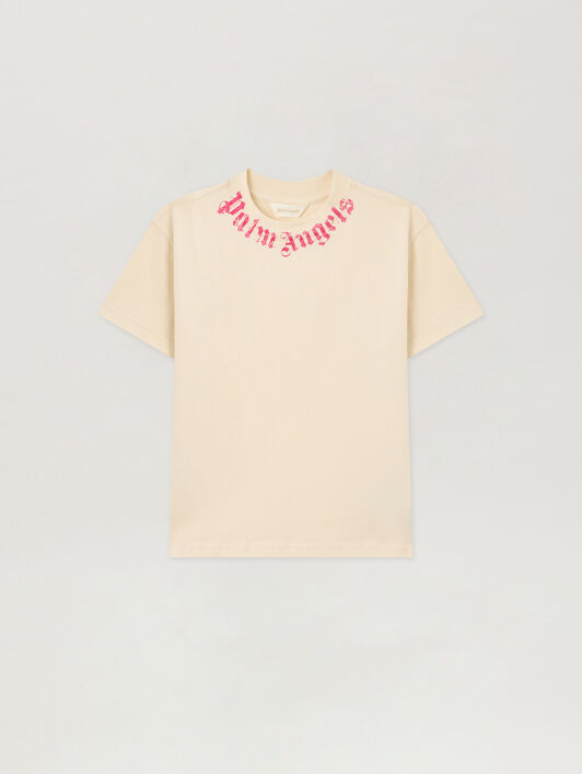PALM ANGELS Neck Logo Brushed T-Shirt OFF WHITE PGAA002S26JER005