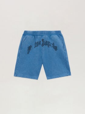 PALM ANGELS Curved Logo Faded Sweatpshort BLU/BLUE PBCI00DS26FLE001
