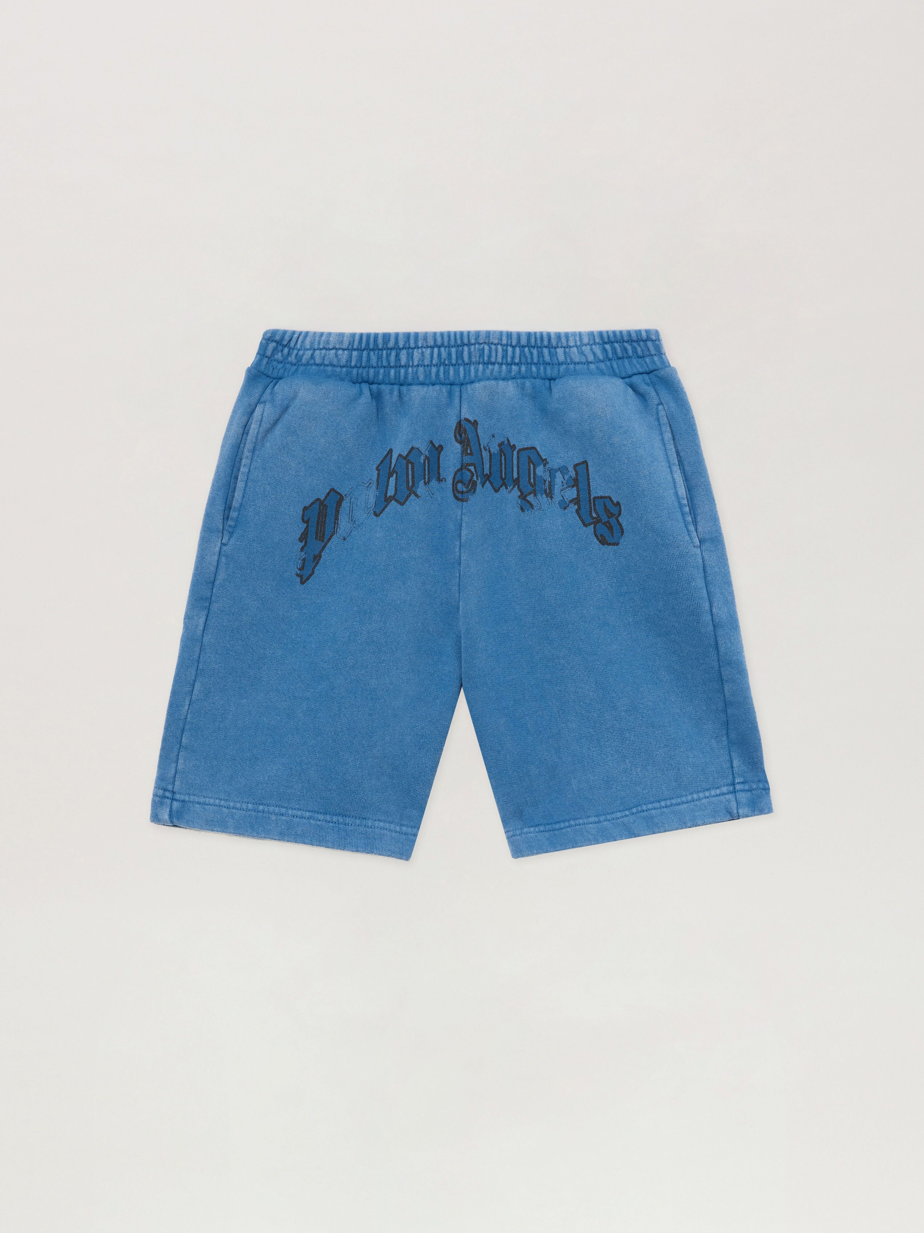 PALM ANGELS Curved Logo Faded Sweatpshort BLU/BLUE PBCI00DS26FLE001