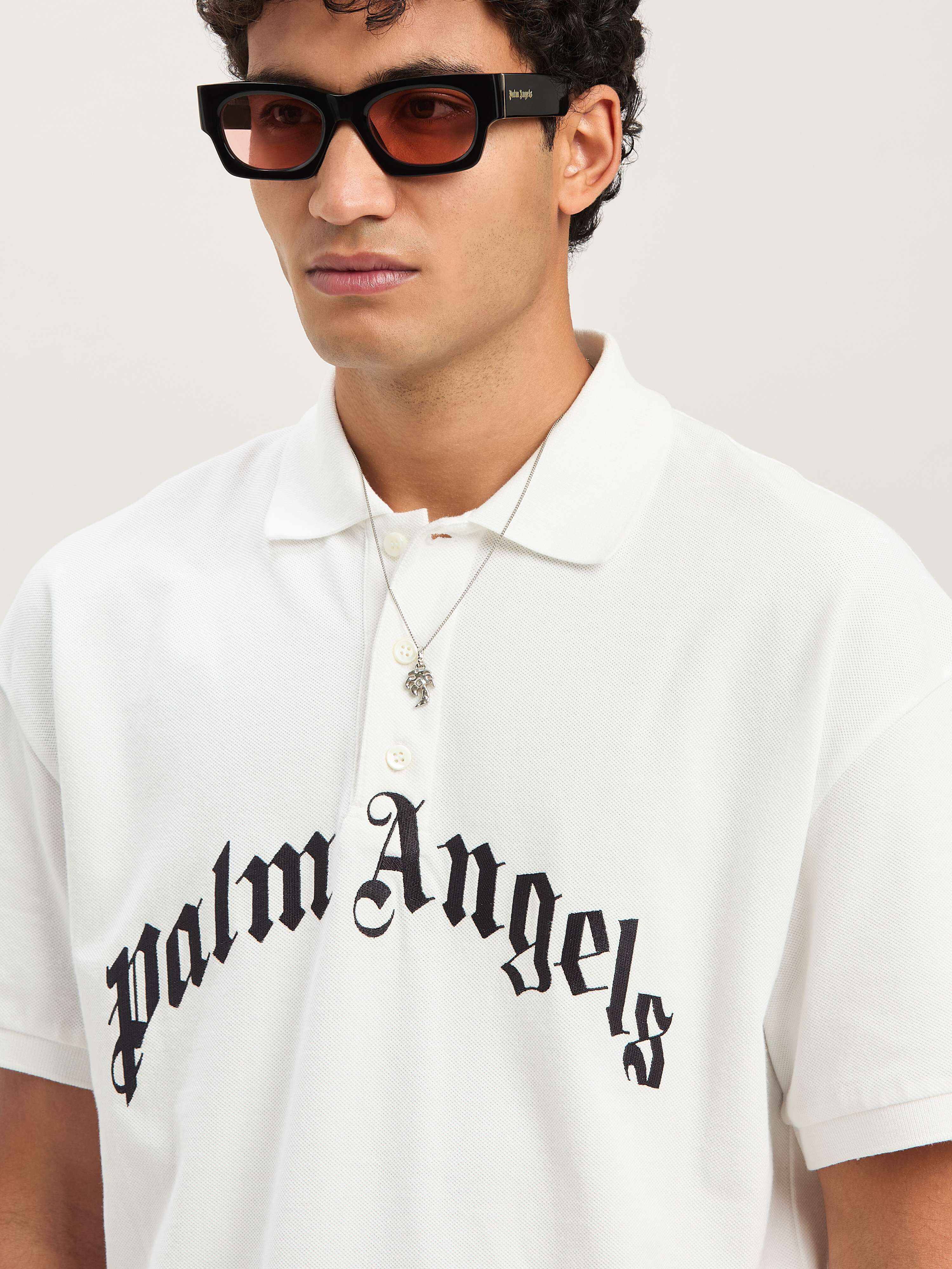 PALM ANGELS  Poloshirt mit geschwungenem Logo OFF WHITE - BLACK PMGB012S25FAB003