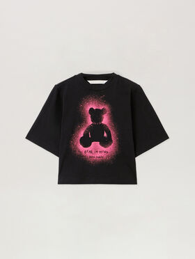 PALM ANGELS Spray Bear Cropped Tee BLACK - FUCHSIA FLUO PWAA079F25JER001