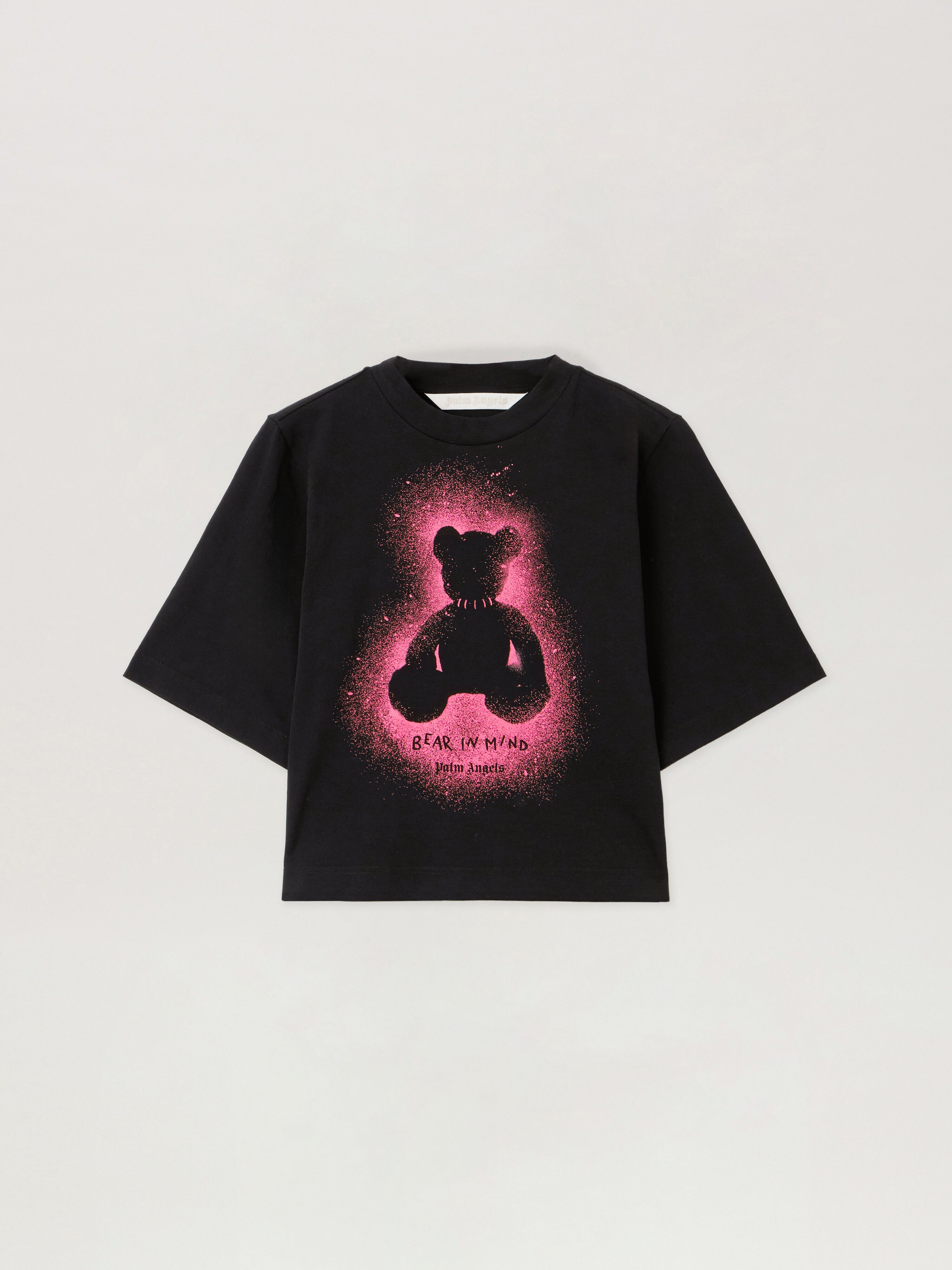 Spray Bear Cropped Tee PALM ANGELS Spray Bear Cropped Tee BLACK - FUCHSIA FLUO PWAA079F25JER001