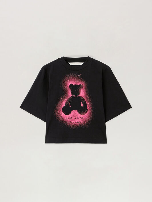 Spray Bear Cropped Tee PALM ANGELS Spray Bear Cropped Tee BLACK - FUCHSIA FLUO PWAA079F25JER001