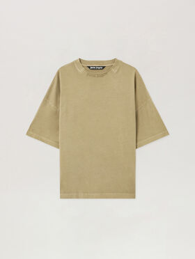 PALM ANGELS Curved Logo Loose Collar T-Shirt ARMY GREEN - DARK GREEN PMAA10HF25JER001