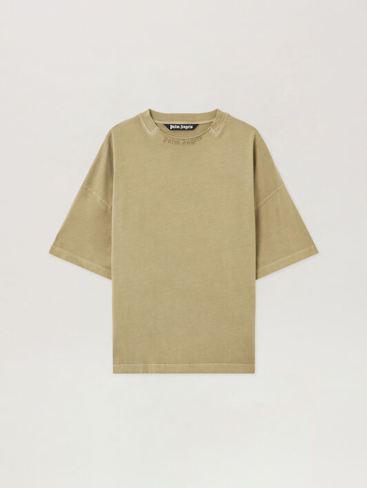 PALM ANGELS Curved Logo Loose Collar T-Shirt ARMY GREEN - DARK GREEN PMAA10HF25JER001
