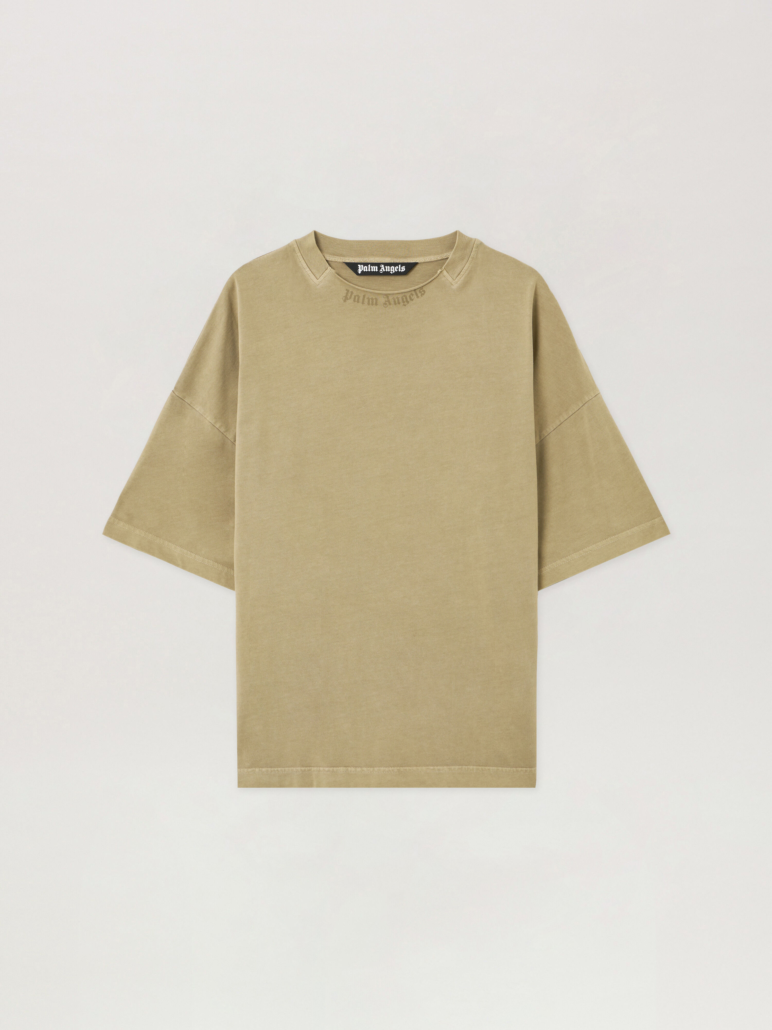 PALM ANGELS Curved Logo Loose Collar T-Shirt ARMY GREEN - DARK GREEN PMAA10HF25JER001