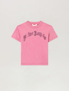 PALM ANGELS Curved Logo Faded T-Shirt FUCSIA/FUCHSIA PGAA002S26JER00A