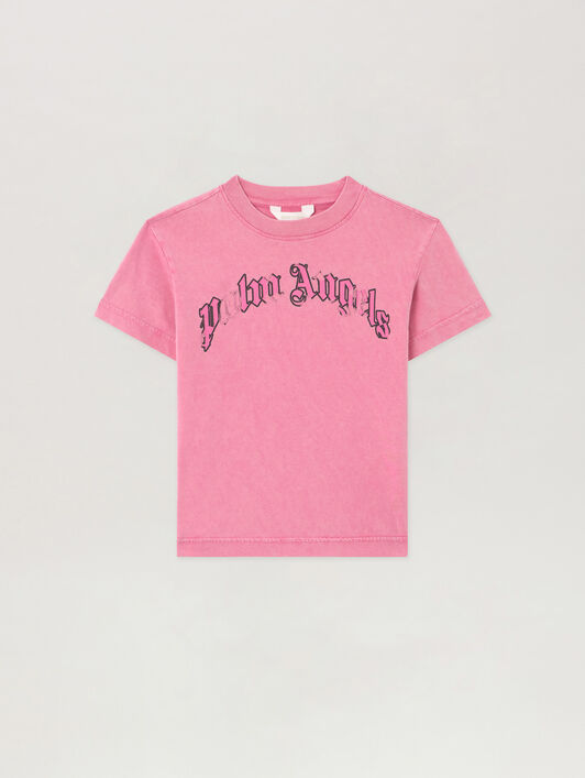 PALM ANGELS Curved Logo Faded T-Shirt FUCSIA/FUCHSIA PGAA002S26JER00A