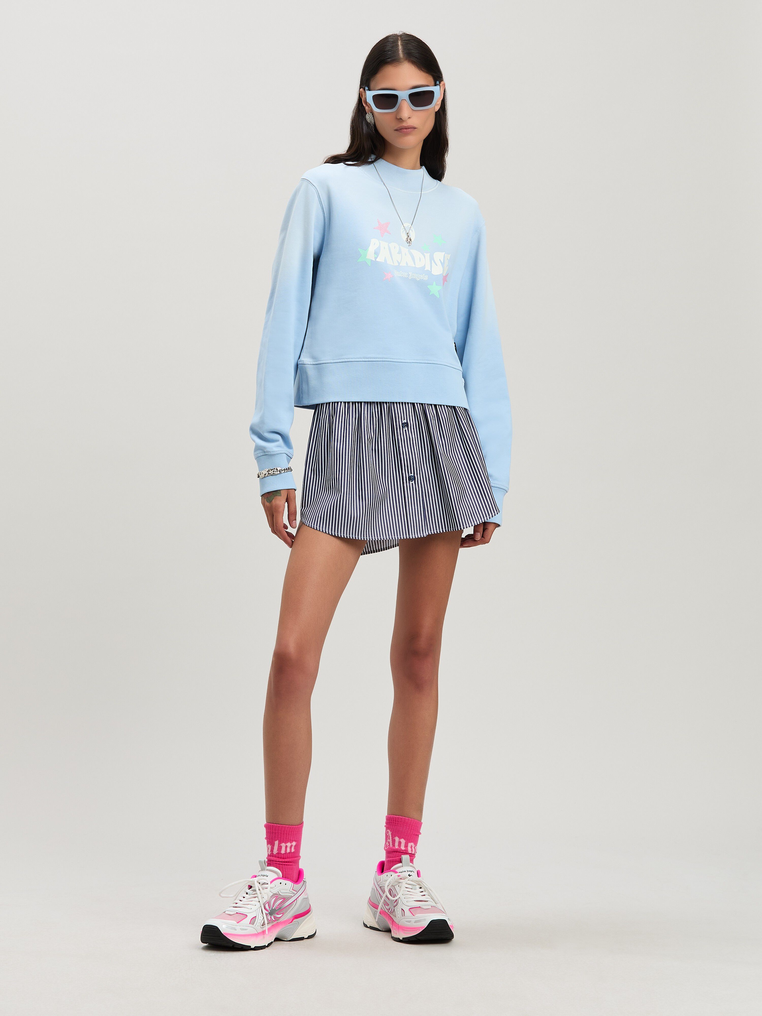 PALM ANGELS  Paradise Sweatshirt mit Rundhalsausschnitt BABY BLUE - OFF WHITE PWBA016S25FLE001