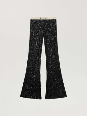 PALM ANGELS Logo Essential Sequins Pants BLACK - CREAM PAWCJ06W26FB01