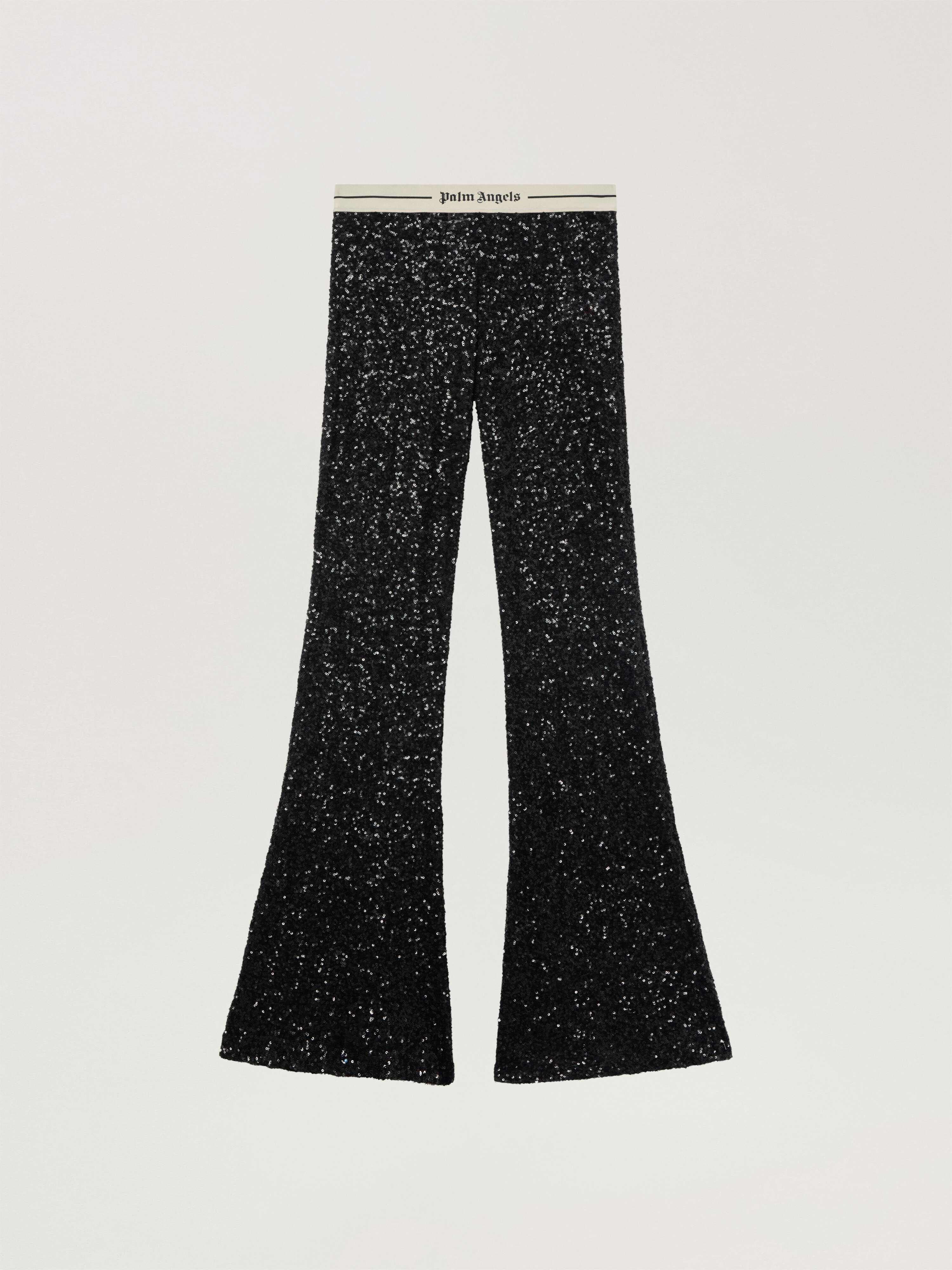 Logo Essential Sequins Pants PALM ANGELS Logo Essential Sequins Pants BLACK - CREAM PAWCJ06W26FB01