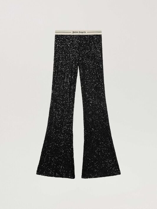 Logo Essential Sequins Pants PALM ANGELS Logo Essential Sequins Pants BLACK - CREAM PAWCJ06W26FB01