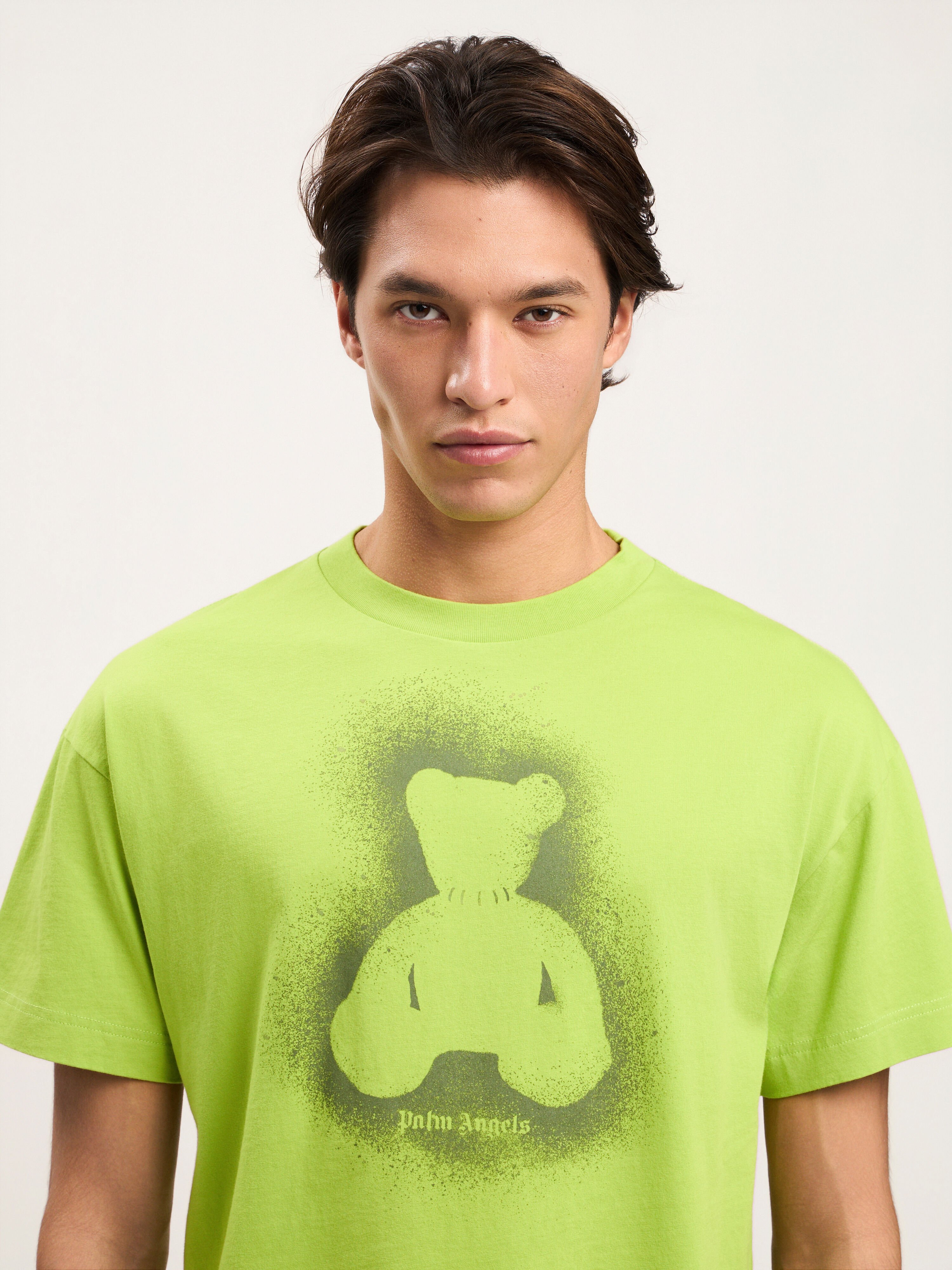 PALM ANGELS Spray Bear T-Shirt LIME MILITARY GREEN PMAA109S26JER001