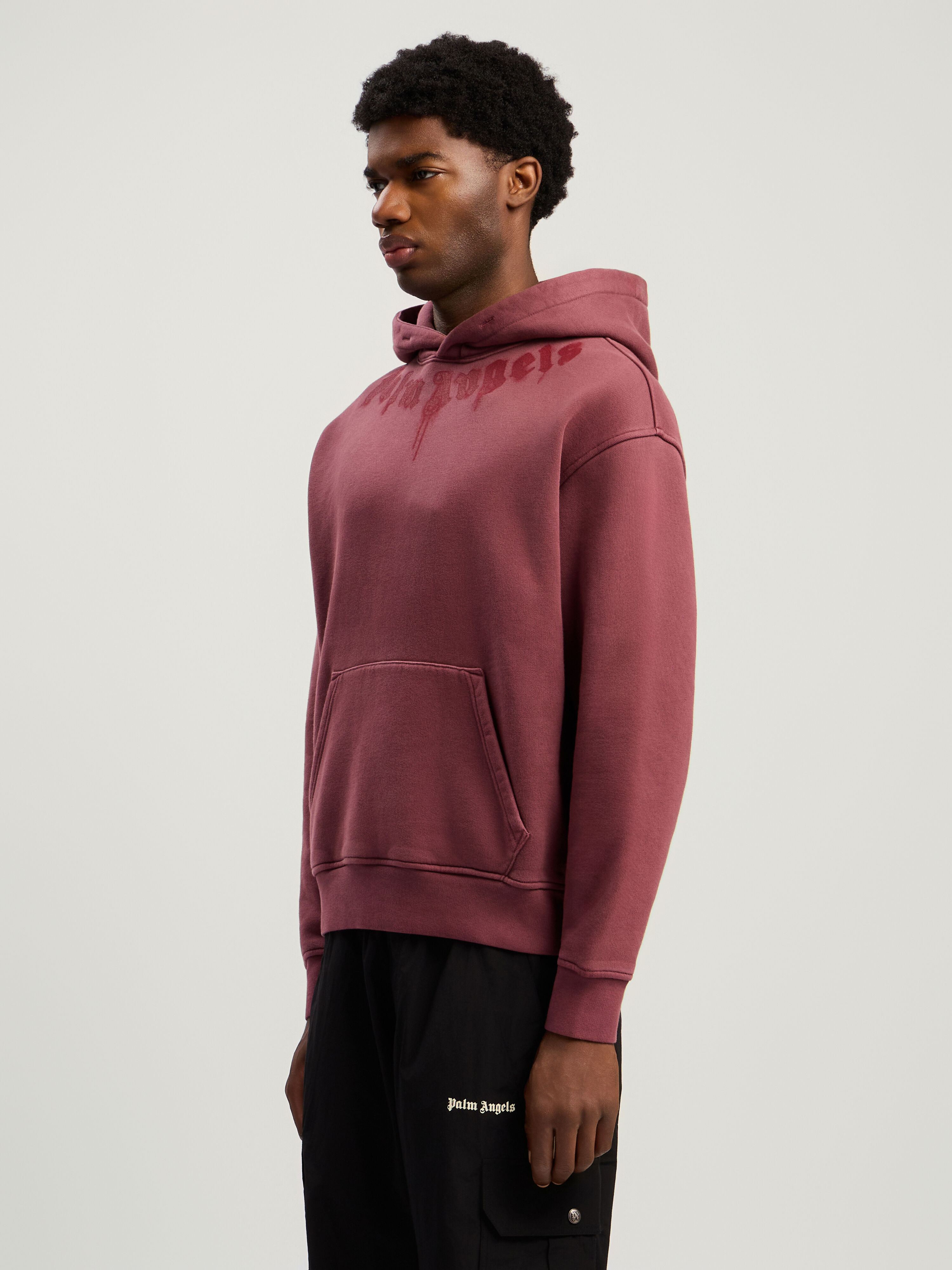 PALM ANGELS Neck Logo Regular Hoodie BURGUNDY - RED PMBB17DF25FLE003