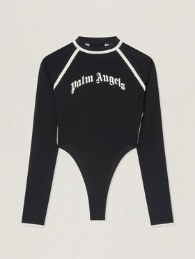 PALM ANGELS Curved Logo Fitted Body Long Sleeve BLACK - OFF WHITE PAWDD01F26FB01
