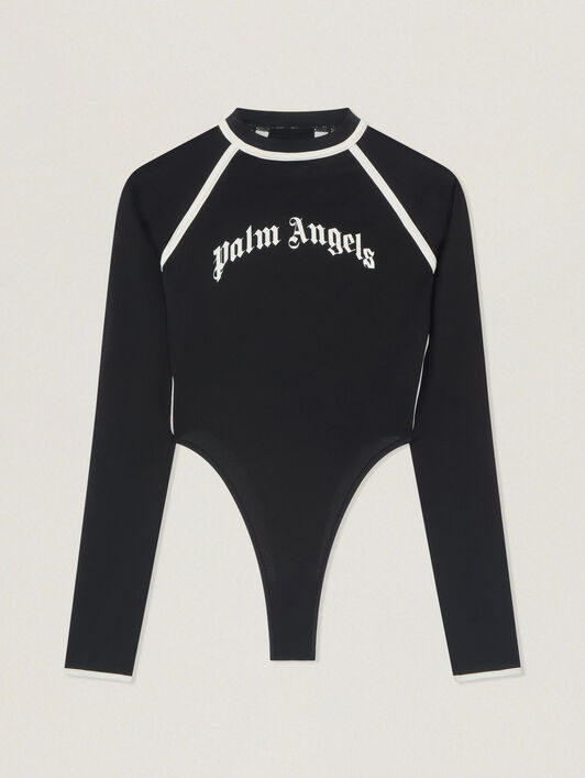 PALM ANGELS Curved Logo Fitted Body Long Sleeve BLACK - OFF WHITE PAWDD01F26FB01
