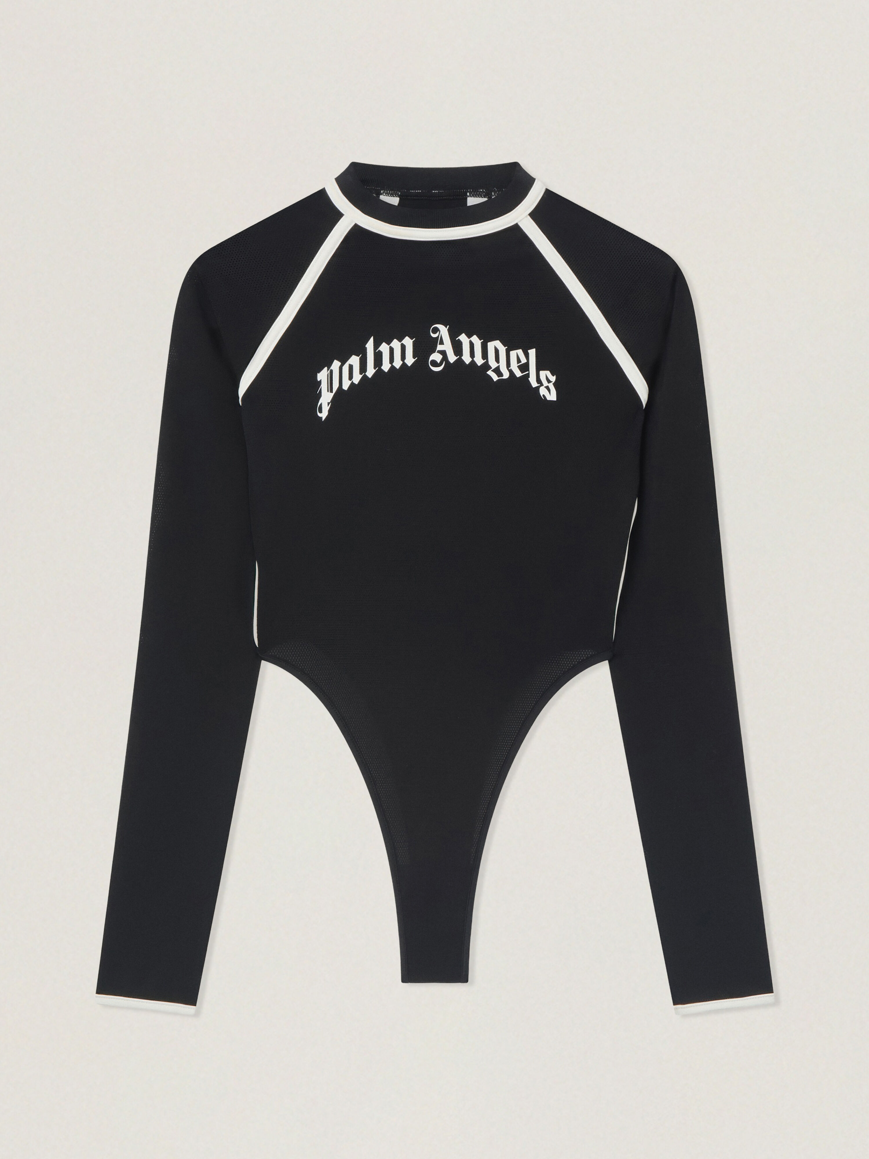 PALM ANGELS Curved Logo Fitted Body Long Sleeve BLACK - OFF WHITE PAWDD01F26FB01