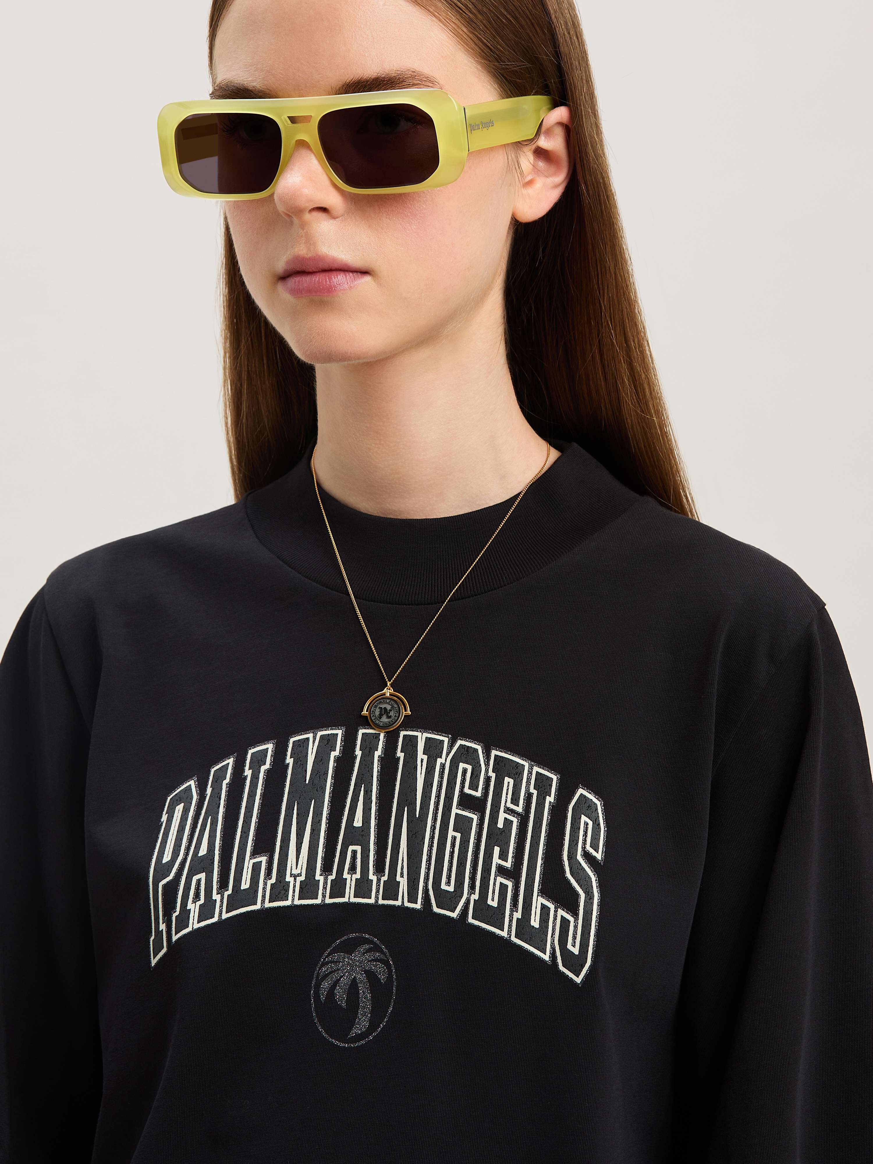 PALM ANGELS  College cropped T-shirt NERO - AVORIO PWAA020S25JER004