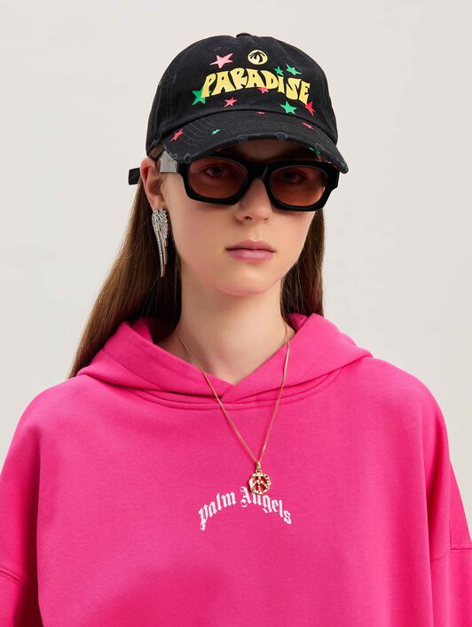 PALM ANGELS  Curved logo hoodie FUCHSIA - SOFT PINK PWBB074S25FLE001