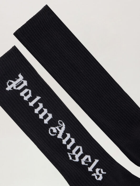 PALM ANGELS Classic Logo Socks BLACK WHITE PMRA001C99FAB002