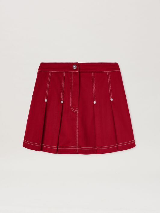 PALM ANGELS  Pleated Mini Skirt RED - RED PWCC085S25FAB001