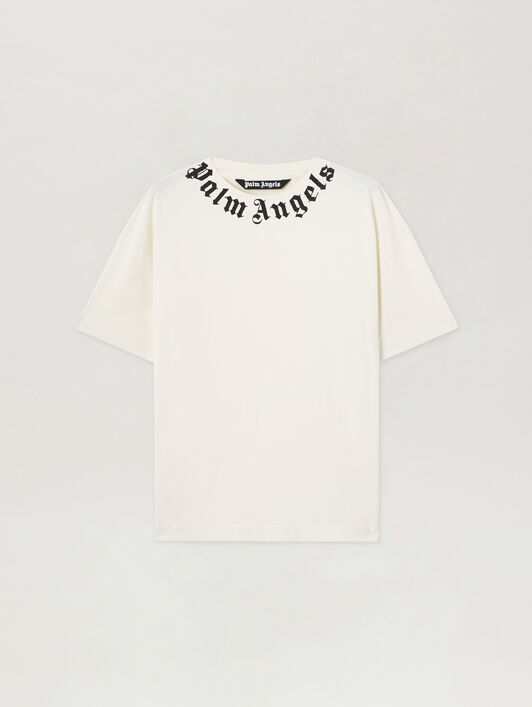 PALM ANGELS Neck Logo T-Shirt OFF WHITE BLACK PMAA109S26JER008