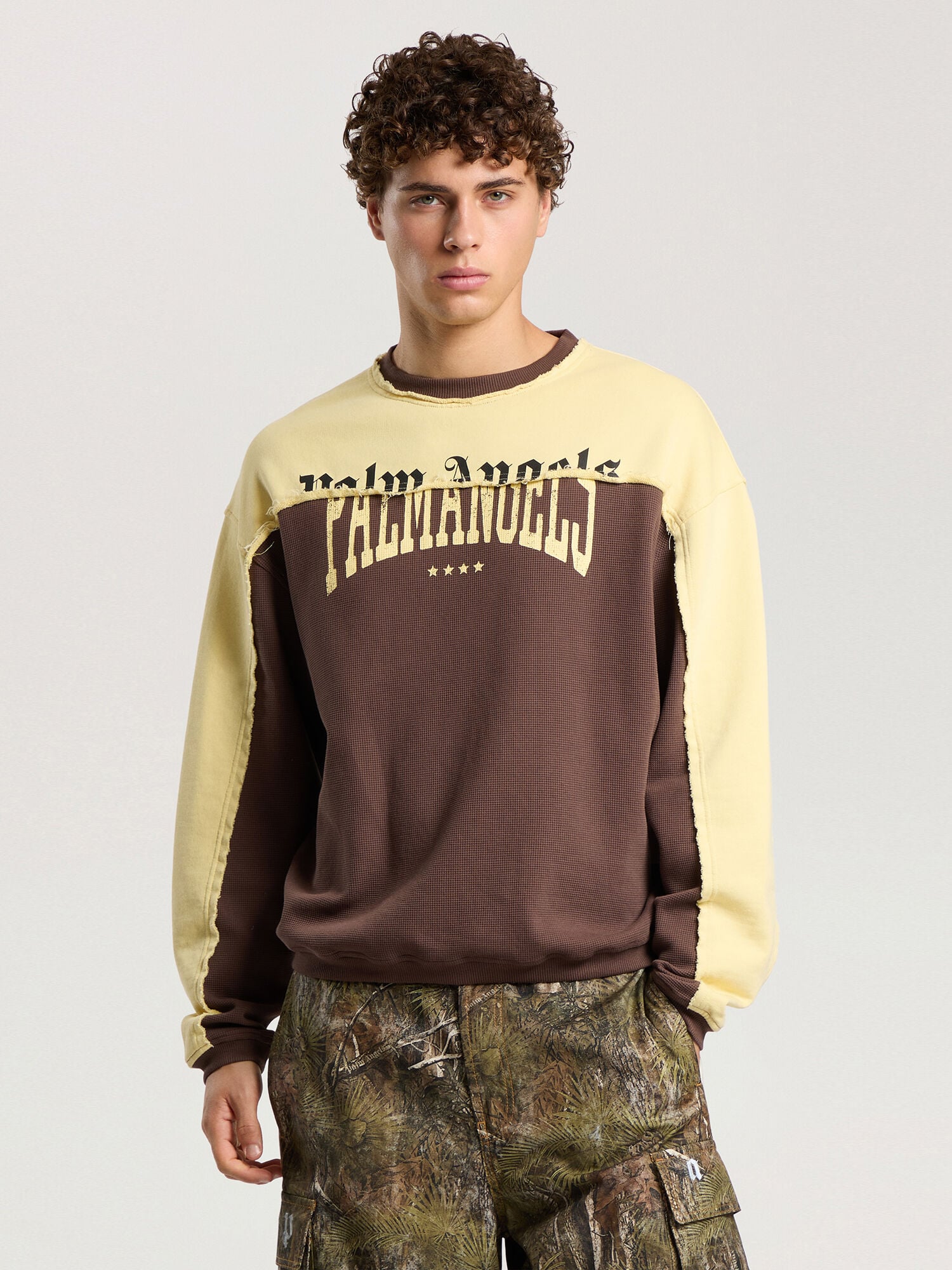 PALM ANGELS Vintage Logo Crewneck Sweatshirt BROWN - LIGHT YELLOW PAMBA06F26FL01