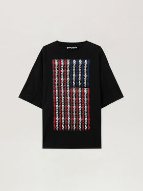 PALM ANGELS Flames Flag Loose T-Shirt BLACK - MULTICOLOR PMAA10DF25JER002