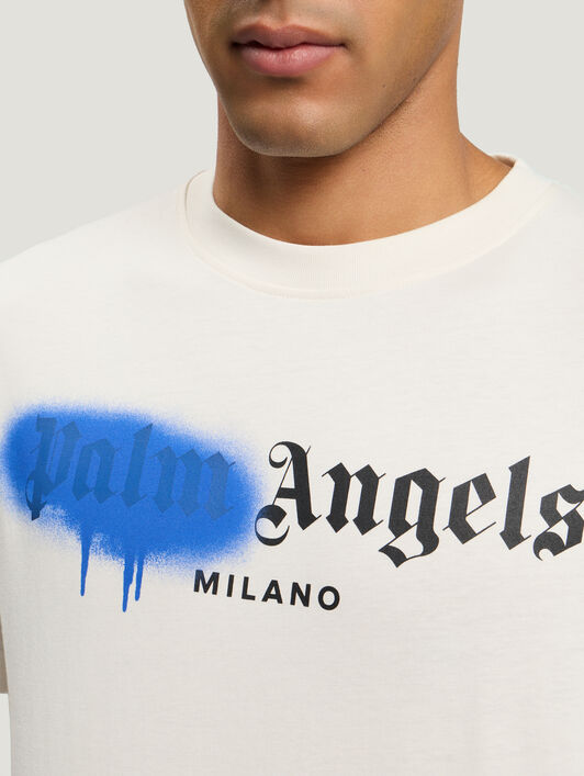 PALM ANGELS Spray City Milan T-Shirt OFF White/Blue PMAA109T26JER004