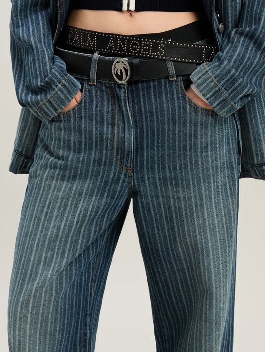 PALM ANGELS  Jeans mit Streifen LIGHT BLUE - WHITE PWYB041S25DEN001