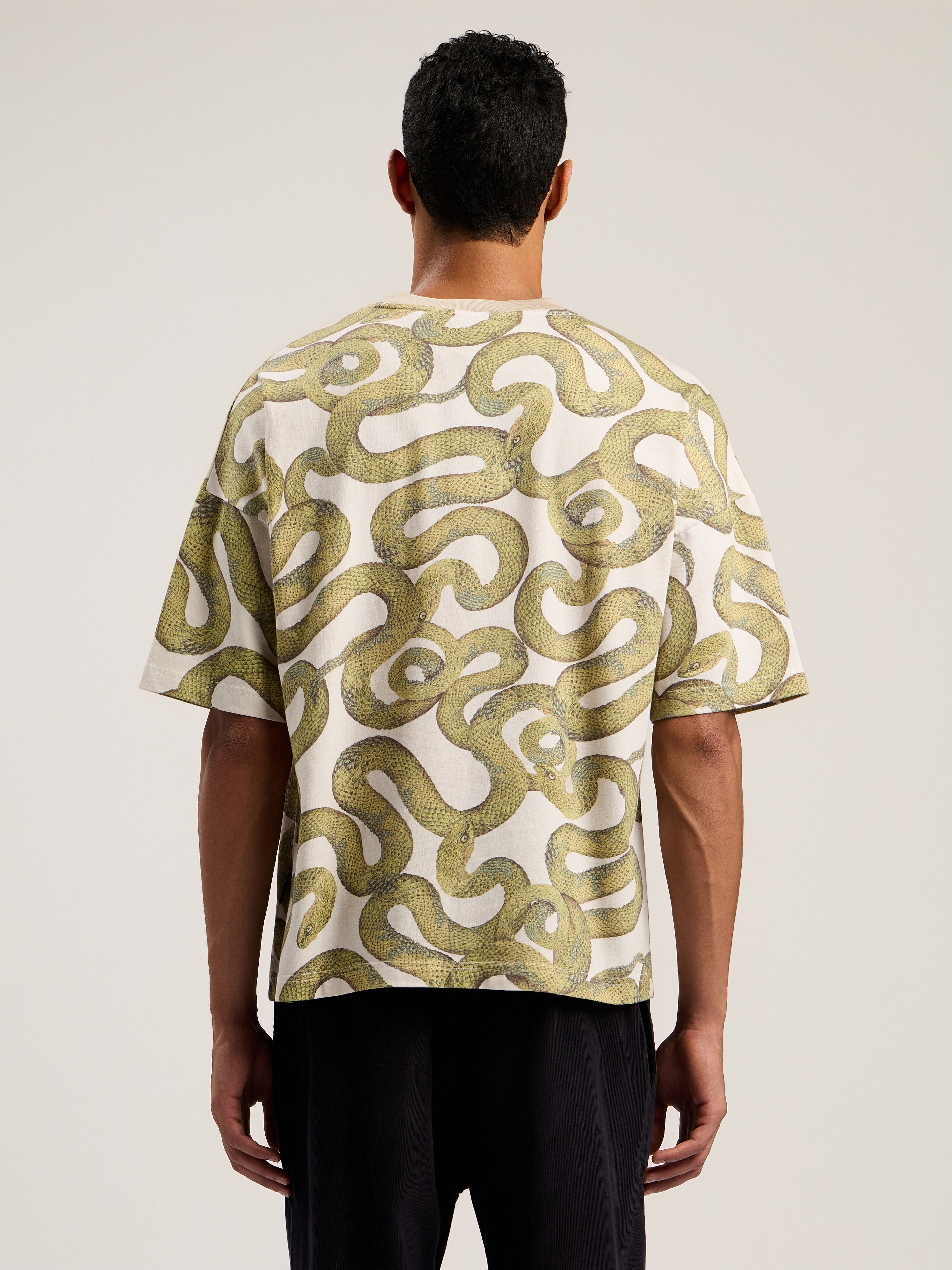 PALM ANGELS Snake Allover Loose T-Shirt IVORY - GREEN PMAA10DF25JER004