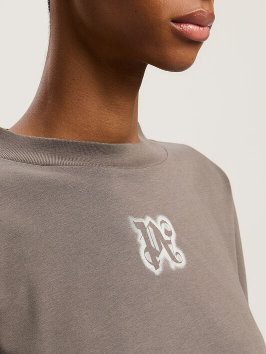 Classic Logo Crop Top PALM ANGELS Classic Logo Crop Top DARK GREY - OFF WHITE PWAB023F25JER001