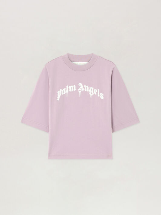 PALM ANGELS Curved Logo Boxy T-Shirt LILAC OFF WHITE PWAA079S26JER004