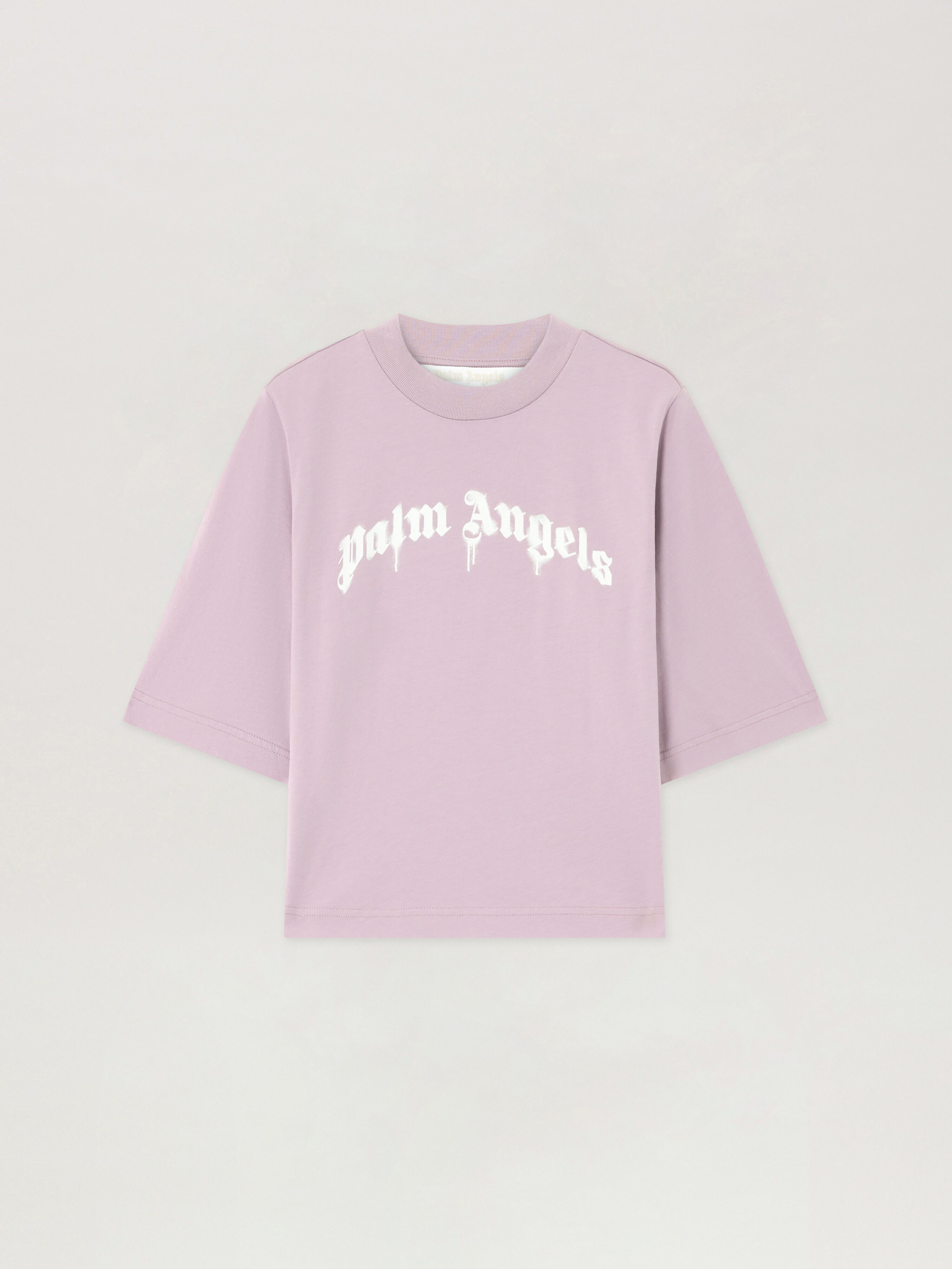 PALM ANGELS Curved Logo Boxy T-Shirt LILAC OFF WHITE PWAA079S26JER004