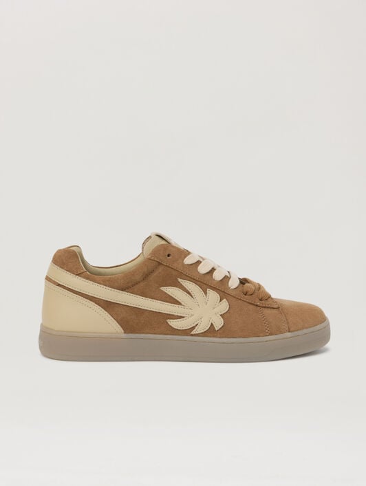 PALM ANGELS Palm Tennis Suede Sneakers BROWN IVORY PMIA111S26LEA001