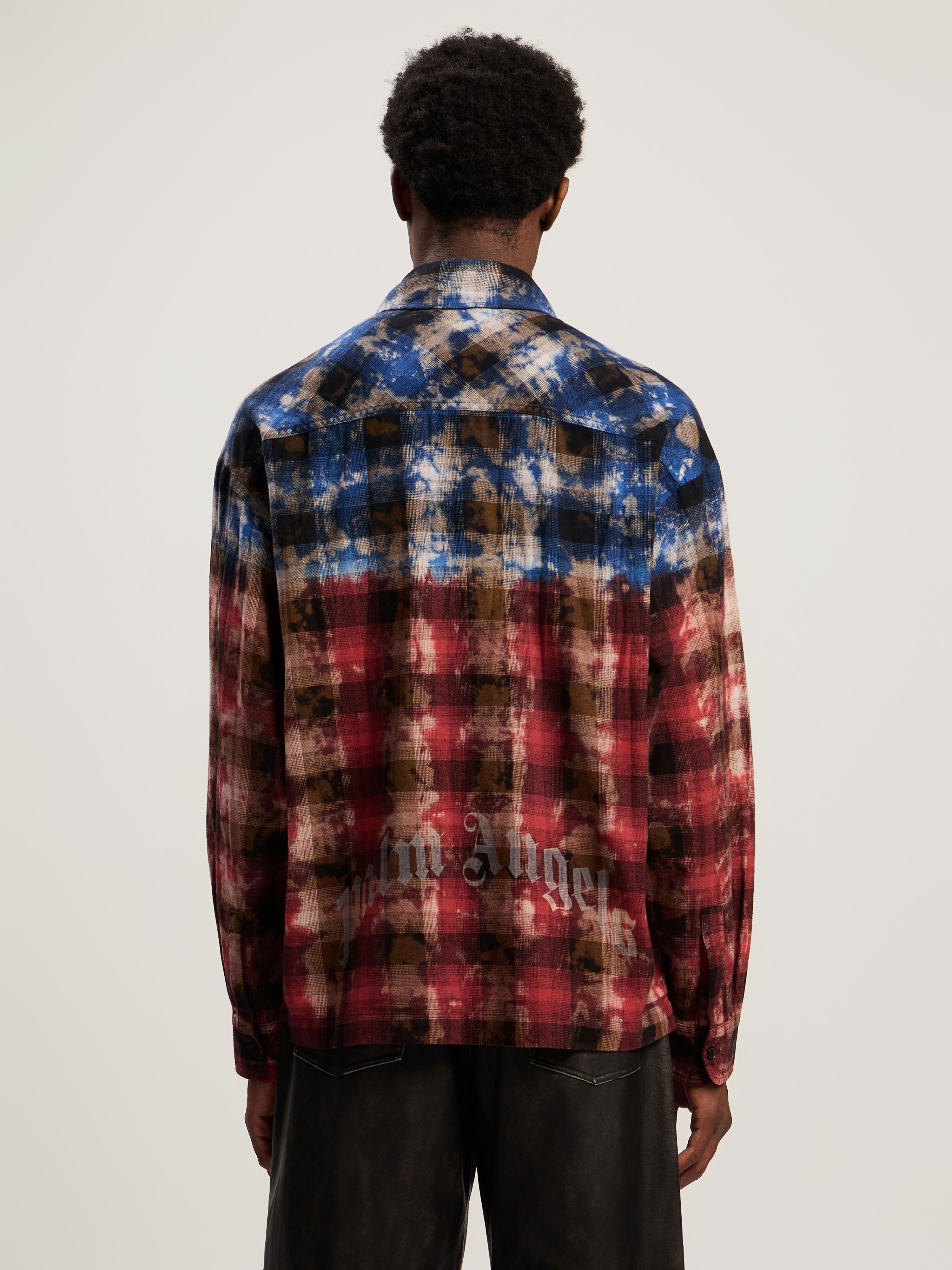 PALM ANGELS B Curved Logo Check Shirt L/S BLUE - RED PMGE043F25FAB001